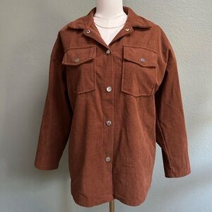 Emery Rose Brown Waffle Jacket with Snap Front.